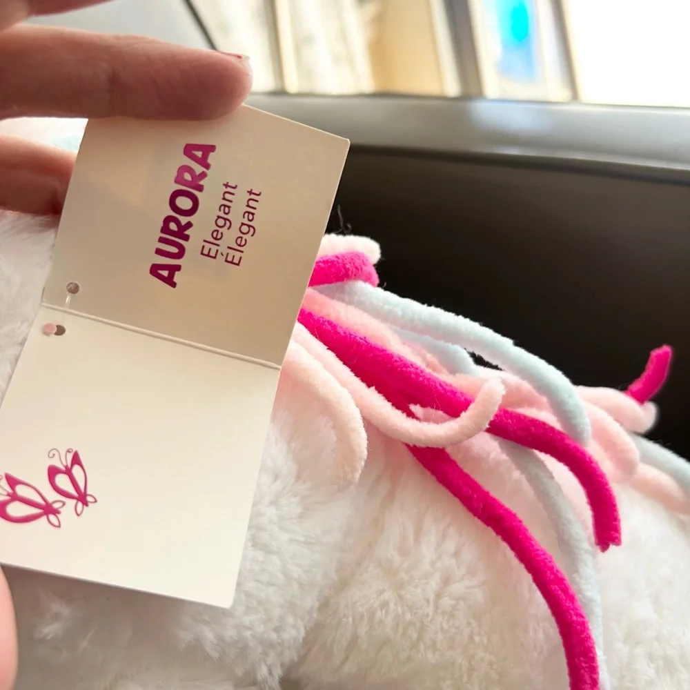 Claire's White Unicorn Plush 14”inch Aurora with Gold and Pink Details